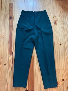 High-Waist Straight Leg Trousers in Dark Green